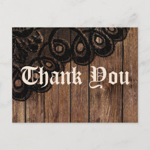 Carte Postale Merci Brown bois et dentelle noire Faux