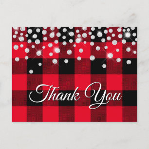 Carte Postale Merci Buffalo Plaid Rouge Diamant Étincelant