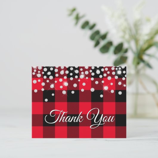 Carte Postale Merci Buffalo Plaid Rouge Diamant Étincelant (Debout devant)
