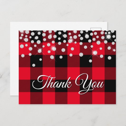 Carte Postale Merci Buffalo Plaid Rouge Diamant Étincelant (Devant / Derrière)
