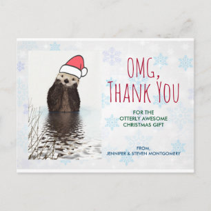 Carte Postale Merci cadeau de Noël Otter à Santa Hat Pun