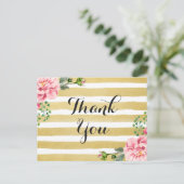 Carte Postale Merci Calligraphie Script Floral Gold Stripes (Debout devant)