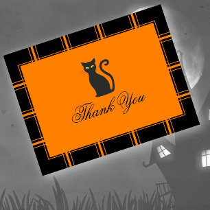 Carte Postale Merci Chat Noir Halloween Noir/Orange