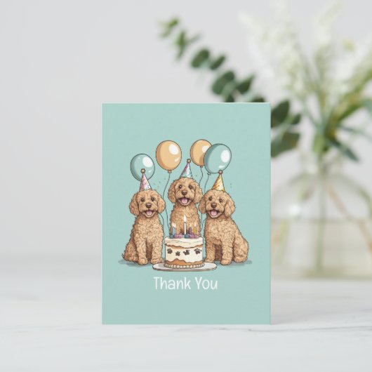 Carte Postale Merci Chiens Goldendoodle d'anniversaire (Debout devant)
