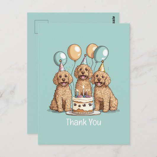 Carte Postale Merci Chiens Goldendoodle d'anniversaire (Devant / Derrière)