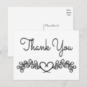 Carte Postale Merci Cœur de Laurier Noir et Blanc Mariage (Devant / Derrière)