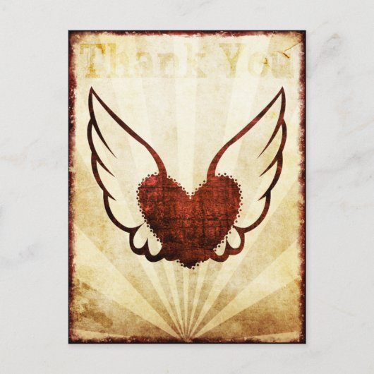 Carte postale Merci Coeur Rouge tatouage ailé (Devant)