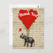Carte Postale Merci coeurs ballons et éléphant (Devant / Derrière)