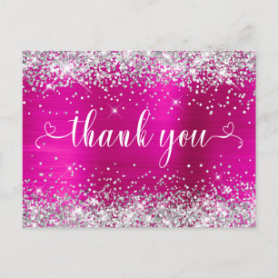 Carte Postale Merci Cœurs Rose Chaud Paillettes Argent pour un S