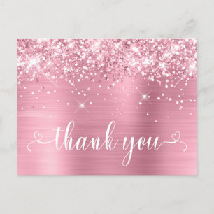 Carte Postale Merci Cœurs Rose Pailleté pour un Sweet 16