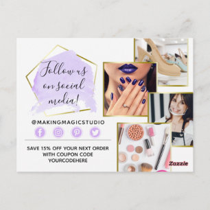 Carte Postale Merci Cristaux d'aquarelle et or Bohème 4-Photo