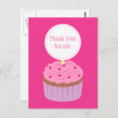 Carte Postale Merci, Cupcake Sucré, Rose (Devant / Derrière)