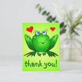 Carte Postale Merci Cute Green Frog Cœurs (Debout devant)
