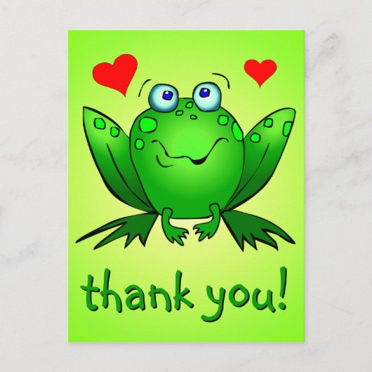 Carte Postale Merci Cute Green Frog Cœurs (Devant)