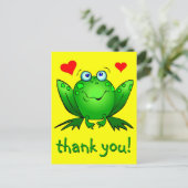 Carte Postale Merci Cute Green Frog coeurs jaune (Debout devant)