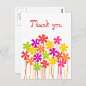 Carte Postale Merci Cute jaune rose orangé fleurs simples (Devant / Derrière)