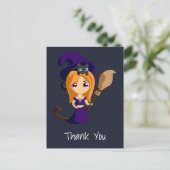 Carte Postale Merci Cute Witch dans la fête du chapeau violet (Debout devant)