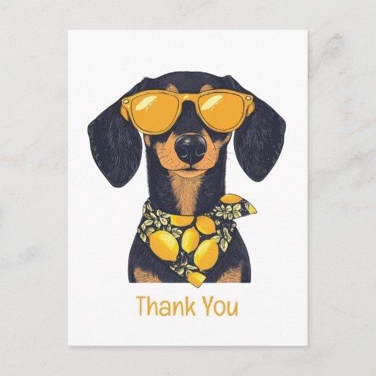 Carte Postale Merci Dachshund Chien Lunettes de soleil Citron (Devant)