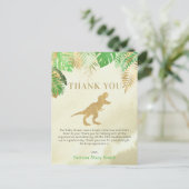 Carte Postale Merci de Baby shower de dinosaure d'or (Debout devant)