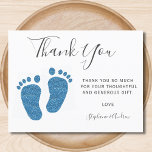 Carte Postale Merci de Baby shower de Parties scintillant bleu<br><div class="desc">Ce Carte de remerciements de Baby shower est décoré avec une typographie moderne et les pieds de bébé en parties scintillant bleue mignonne. Facilement personnalisable avec votre propre message. Utilisez l'option Personnaliser supplémentaire pour modifier la taille, le style ou la couleur du texte si vous le souhaitez. Parce que nous...</div>