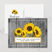 Carte Postale Merci de Baby shower de tournesol rustique (Devant / Derrière)