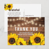 Carte Postale Merci de Baby shower de tournesol rustique (Devant / Derrière)