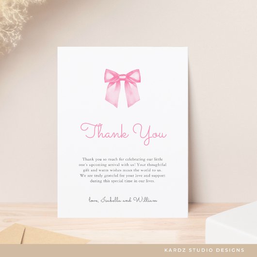 Carte Postale Merci de Baby shower élégant à Bow rose