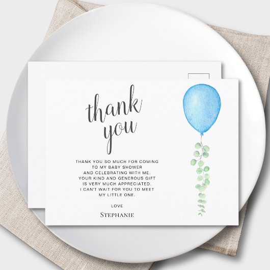 Carte Postale Merci de Baby shower Eucalyptus Bleu