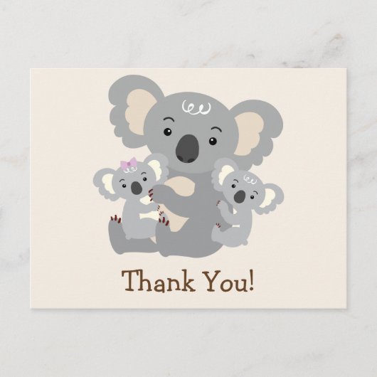 Carte Postale Merci de Baby shower Koala Twins (Devant)