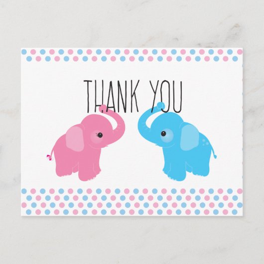 Carte Postale Merci de Baby shower Twin Elephant (Devant)