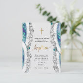 Carte Postale Merci de Baptême d'argent et de pierre minérale bl (Debout devant)