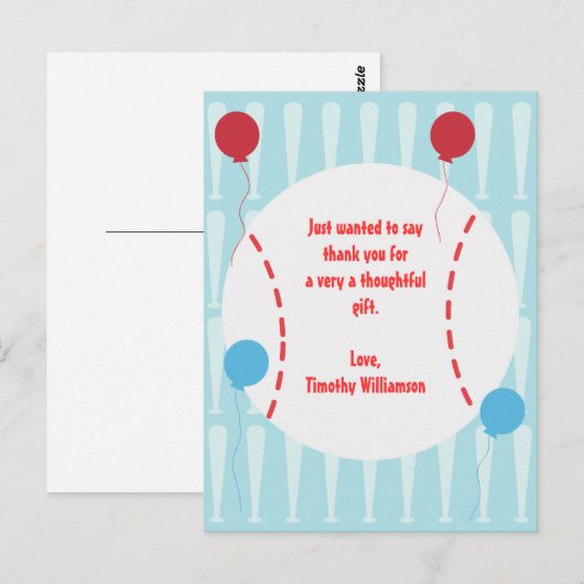 Carte postale Merci de base-ball (Devant / Derrière)