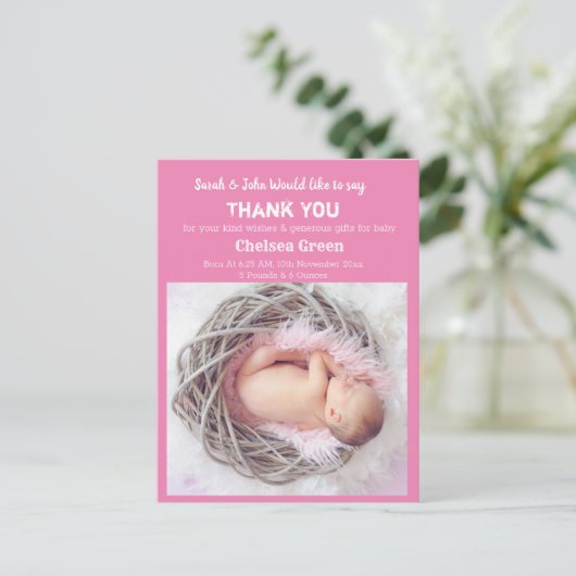 Carte Postale Merci de bébé fille (Debout devant)