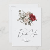 Carte Postale Merci de bouquet rouge gris et crème Boho (Devant / Derrière)