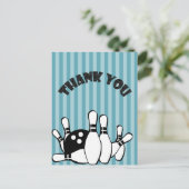 Carte Postale Merci De Bowling Party Sur Bleu Stripes (Debout devant)