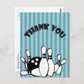 Carte Postale Merci De Bowling Party Sur Bleu Stripes (Devant / Derrière)