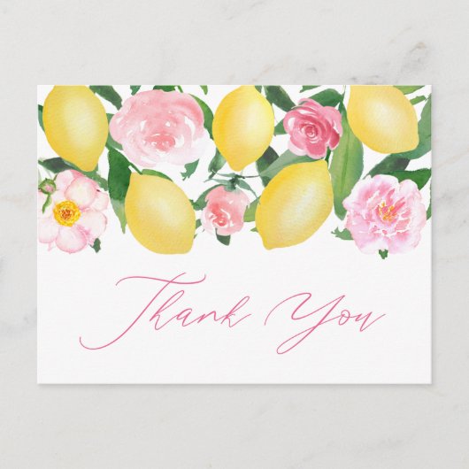 Carte Postale Merci de calligraphie florale rose citron (Devant)