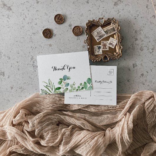 Carte Postale Merci de calligraphie végétale de l'eucalyptus ver