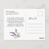 Carte Postale Merci de champ de fleurs de lavande aquarelle (Dos)