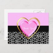 Carte Postale Merci De Coeur Rose Et Or Fille (Devant / Derrière)