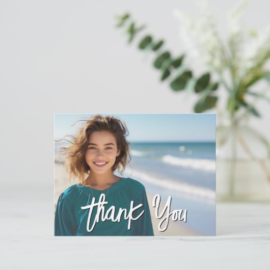 Carte Postale Merci de diplôme avec photo - Script blanc (Debout devant)