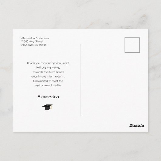 Carte Postale Merci de diplôme de  de la photo de script (Dos)