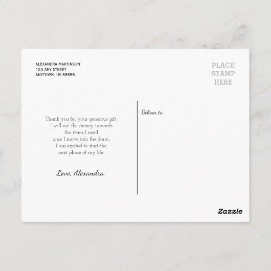 Carte postale Merci de diplôme photo de script mod (Dos)