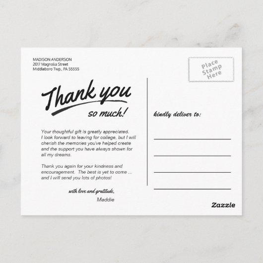 Carte Postale Merci de diplôme Script manuscrit moderne (Dos)