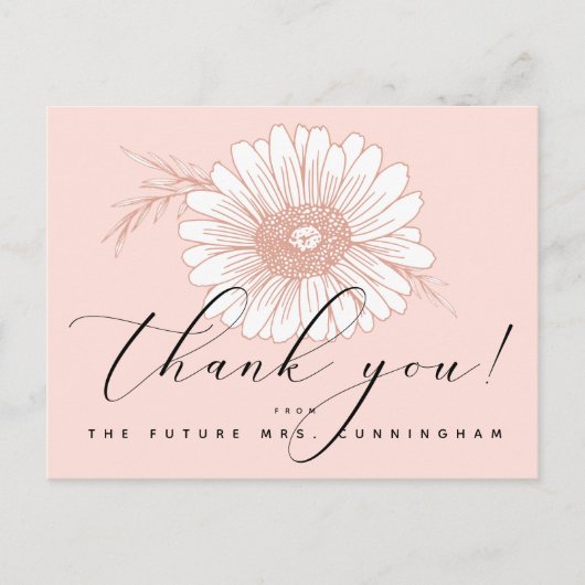 Carte Postale Merci de Fête des mariées à fleurs de script rose (Devant)