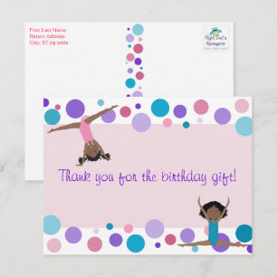 Carte Postale Merci de fête gymnastique en rose, pourpre et aqua