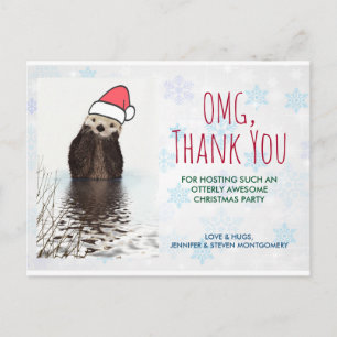 Carte Postale Merci de fête Otter portant le chapeau du Père Noë