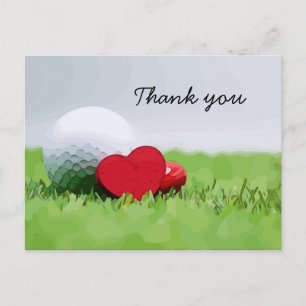 Carte Postale Merci de golf avec balle de golf et coeur d'amour