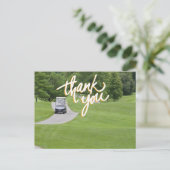 Carte Postale Merci de golf avec voiturette de golf sur vert (Debout devant)