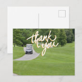 Carte Postale Merci de golf avec voiturette de golf sur vert (Devant / Derrière)